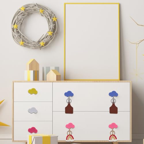 16 stuks 4 kleuren cartoon-vormige knoppen, wolkachtige handgrepen van synthetisch rubber, ladegrepen, deurklinkaccessoires met schrift voor kasten, laden, deuren, kledingkasten, commodes 5