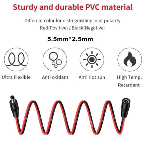 3m 14 AWG 2.5mm x 5.5mm Uitbreiding Kabelvermogen Kabel DC Plug naar Bus Connector, 12V 10A DC voeding Connector voor videobewaking CCTV Camera LED 5