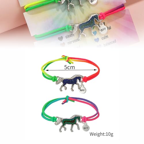 2Pcs Paard Armband, Mood armband voor meisjes met paarden hanger, Rainbow Colors, Kids Armband voor jongens en meisjes, 16