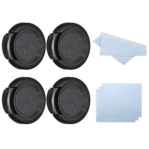27mm Lenskap, 4st Zijkanten, Knijpen voorlenshoes met reinigingsdoek, geschikt voor 27mm Thread Universal DSLR Ovens zwart