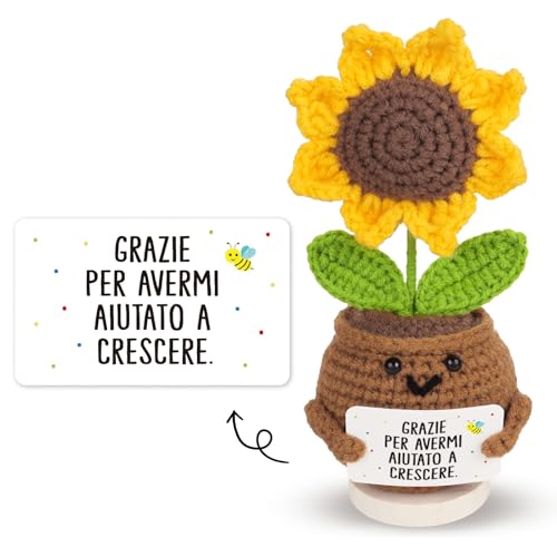 Italiaanse leraar geschenken Zonnebloem haak pop met Graze Card per AVERMI AIUTATO A CRESCERE 11 x 5 cm