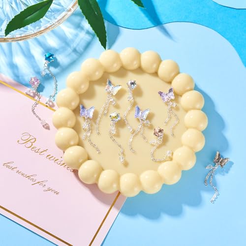 10 Styles Vlinder Bloemen 3D Nail Bedels met ketting Kleurrijke Facet Crystal Legering Glazen Cabochons voor DIY Handgemaakte nagel kunst decoratie accessoires 3