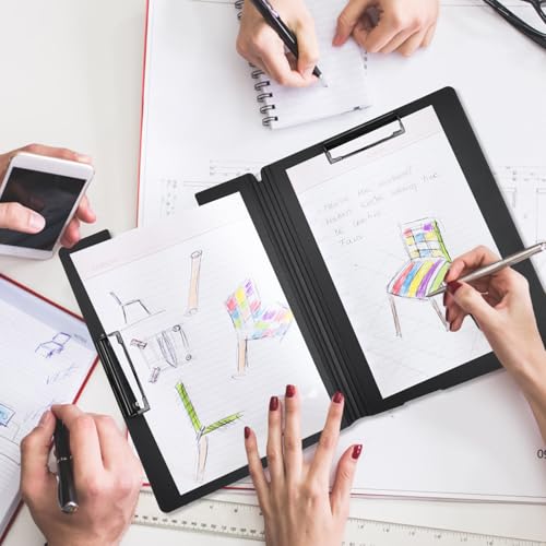 Verpakking van 2 A4 papierclips met deksel Portfolio Organisator Opvouwbare documenthouder Dubbele Clip Map papier licht voor school, industrie, kantoor (zwart) 4