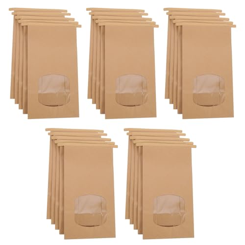 25 stuks bruin Kraft Paper Bags, Sandwich Paper Bags met Transparant Window en Sealing Wire, Oil Resistant Bread Bags for Biscuits, Candy, Coffee Beans (24.5 * 12 * 6cm)