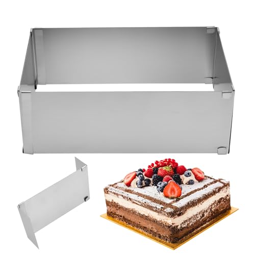 Vierkante cakering, Rechthoekige cakevorm, verstelbaar, Rechthoekige cakevorm met verdelers, verstelbaar van 28-53 cm x 18-34 cm, voor koekjes, Mousse cakes, gebak (10 cm)