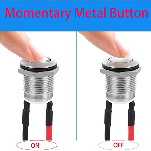 10 × Instantane waterdichte knopen, Roestvrij staal, rond, 12 mm, Pre-Wired, belknop 2 A/12 V/24 V/125 V/250 V (Flat Head)