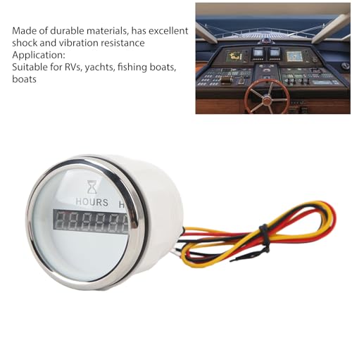 Boot Motor Uur Counter, DC 9-32V 52MM Boot Ronde Digitale Uur Meter Hoog Nauwkeurige Uur Meter Ronde Meter voor Motorhomes Yachts Vissersboten (Witte wijzerplaat Silver Bezel) 3