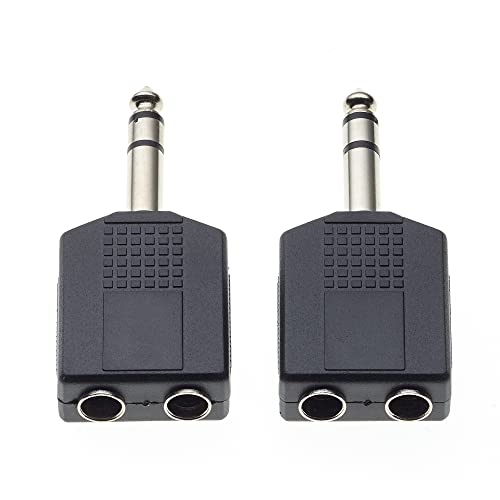 6,35mm Stereo Jack Plug to 2 x Twin 6,35mm Stereo Jack Socket Splitter Adapter Dual Stereo 1/4 Y Adapter, Pack of 2 4