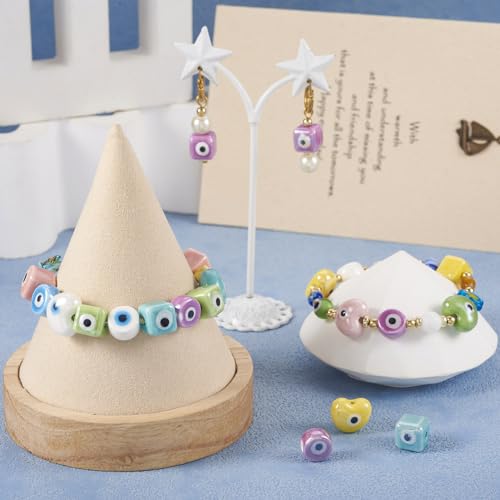 Evil Eye Porselein kralen Kubus Hart Handgemaakt Porselein kralen Flat Ronde Evil Eye Spacer Kralen voor BIY armband ambachten sieraden maken, 30 st