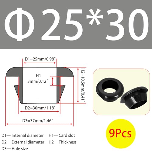9 stuks Rubber Grommets, Kabel Grommet voor Draad en Kabels Bescherming, ID 25mm Mount Dia 30mm