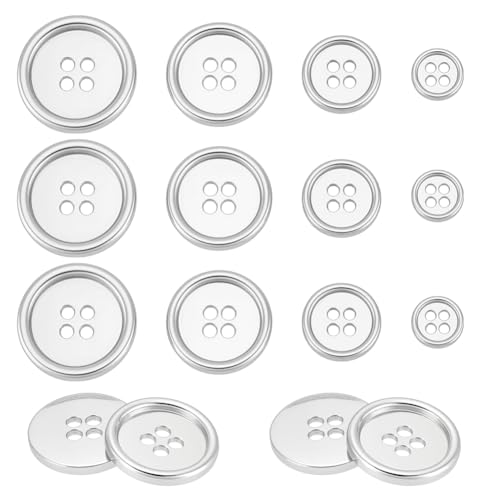 20 stuks 4 maten 4-gaats zinklegering knoppen, platte ronde metalen naaiknop voor pak shirts jassen kleding decoratie ambacht, platina, diameter: 10-22,5 mm