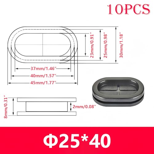 10 st Rubber Grommets, 25x40mm Grommets, Oval Wire Grommets, Double Sided Rubber Hole Plugs Grommets, Black Rubber Hole Plugs voor Draadkabel