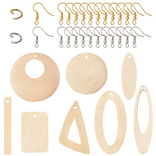 48st 8 Styles Geometrische Houten Hangers met 48st Oorbellen Hooks & 48Scs Jumping Ringen voor het maken van DIY oorbellen