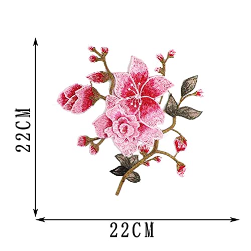 2 st. Borduurwerk Rose Flower Patches Floral Collar Naaien Patch Dress Hat Bag Jeans Applique Crafts DIY Kleding Accessoires-Roze 4