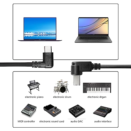 2 stuks Rechtse hoek USB-C Printer Kabels, 11.8 Inch USB B naar USB-C Plug voor Printer, MIDI Controller Scanner 4