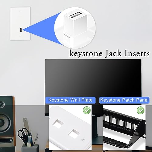 USB 2.0 Keystone Jack Insert, USB naar USB Vrouw tot vrouw paar adapter Connector Interface Jack voor Wall Plate Output Panel, met Blanco Keystone Jack Inserts, Wit, 6PCS 4