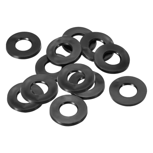 Flat Rubber Seal, M6, Verpakking van 12, 6mm, ID 16mm, Buitendiameter 1.5mm Dikte, Verzegelingsring voor kraan, Waterbuis, Bevestigingsbollen, Zwart