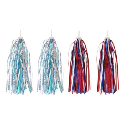 Bike Streamers, 2 Set kleurrijke Scooter Handlebar Tassels Handgrepen Libbon Accessoires Decoraties voor meisjes fiets driewielers, zilver/rood wit blauw