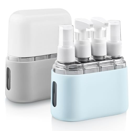4-in-1 Transparante reisflesjes, navulbare reisflesjes, reisflesjesset voor toiletartikelen, 4 x spuitflesjes, 4 x pompflesjes, 2 x etiketten, 2 x doos