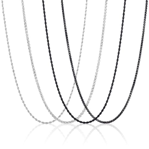 4Pcs Twisted ketting ketting 2/3/4/5mm dikke roestvrij stalen curb ketting ketting zwart en roestvrij Staal Kleuren Tarwe Choker Kettingen voor Mannen Vrouwen