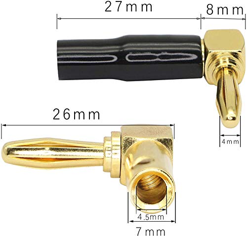 24K Banana Plug 90 Degree Speaker Banana Plug High-end Banana Plug 4mm voor versterker Audioluidspreker Kabelgebonden Polen Goud Verguld 5 Zwart en 5 Rood 3