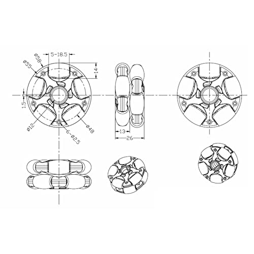 58mm Plastic Omni Wheel Dubbele Row Rotary Omni Directional Wiel met hub voor NXT en Motor, hoge laadcapaciteit 4