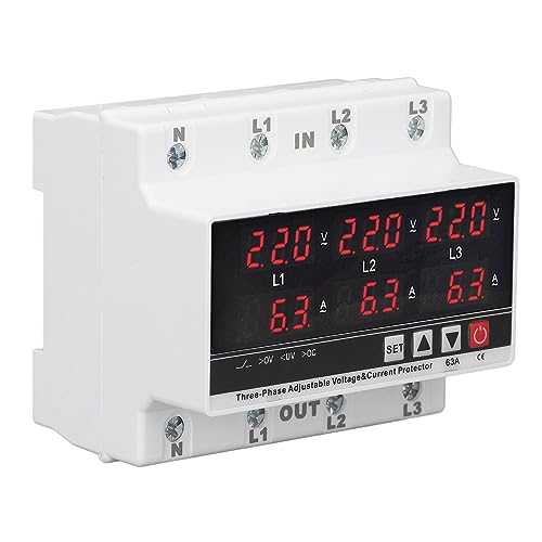 Onder spanningsbeschermer 3 Fase 3 Draad 4 Wire Voltmeter Ammeter DIN Rail verstelbare overstroombeveiliging AC120V - 300V 63A