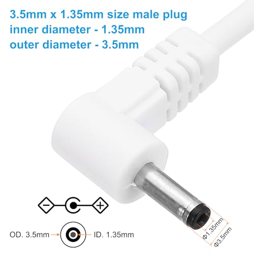 Power Cord 3ft USB 2.0 Type A naar DC 3.5 x 1.35mm Angle 90 Degree, Jack Connector, Laadkabel voor Adapter Connection 3 Pack voor Fan Speaker Lamp, Wit