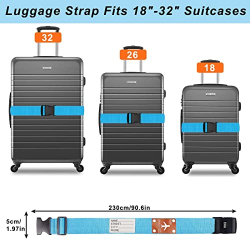 Eowppue Bagagegordel, gepersonaliseerde verstelbare bagageriemen met trunkhanger, bagageband met adresplaat, bagageveiligheid (2 stuks, Sky Blue)