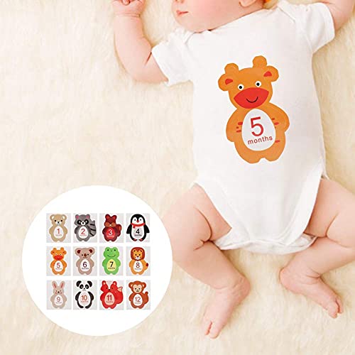 12 st. Baby Monthly Sticker Cartoon Animal Shaped Milestone Memories Photo Props voor 1-12 Maand pasgeboren jongens meisjes 3