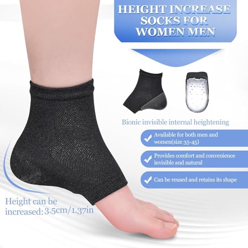 Hoogteverbetering Insole Sokken - 2,5 cm hijkussentjes voor mannen en vrouwen, antislip SEBS halve kussentjes, Bionic verdikte sokovertrekken, zwart, nylon katoen 3