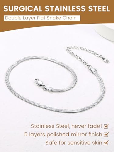 Vlakke slangenketting van roestvrij staal, 3 mm, 5 mm, platte slangen, eenvoudige ketting zonder hanger, meerdere lagen, geschikt in zilver/goud/rose goud, 32 cm, 38 cm, 46 cm + 9 cm 3