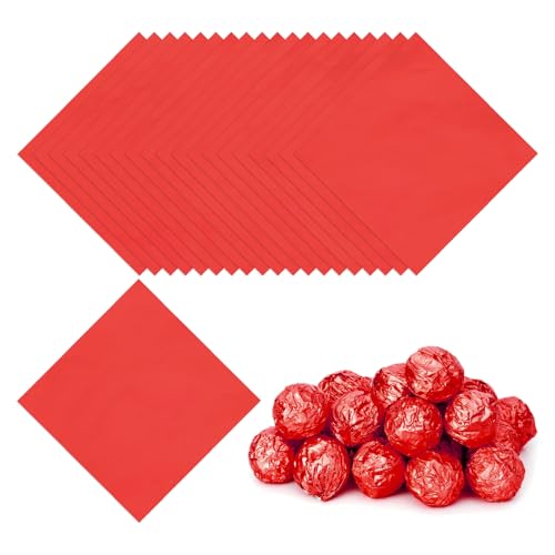 Foil Candy Wraps 15 x 5 inch, 100st Vierkante glanzende aluminium foil snoep wikkelpapier voor DIY chocolade snoep verpakkingsdecoratie, rood