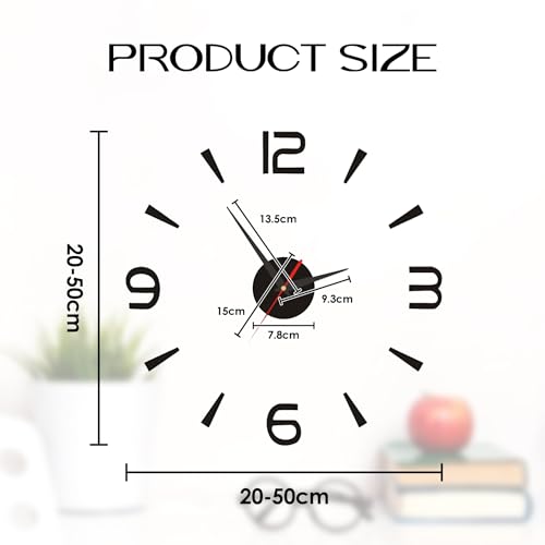 DIY Wandklok, 40cm Zwarte Europese klok Kleine stille Frameloze Wandklok, Eenvoudige creatieve Acryl 3D Wandklok voor Slaapkamer Studie