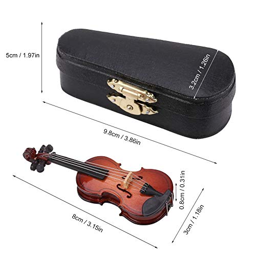 8cm hoogte mini miniatuur viool houten instrument model met stand, boog en geschenk doos mini muziekinstrument miniatuur poppenhuis model hoofd decoratie