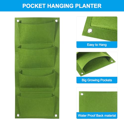 4 Zakken Verticale Hangende Grow Bags, Wall Hangende Planters Wall Mounted Vilt Fabric Planten Groei Tassen voor Tuin Home Decor, Groen 4