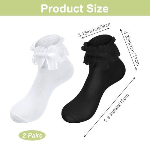 2 paar vrouwen ruches sokken wit en zwart Lace ruches enkelsokken katoen leuke prinses ruches sock voor meisjes peuter Frilly jurk