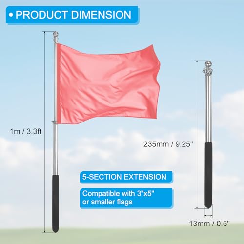 3.3 Voeten Telescopische handheld Flagpoles, 4 stuks roestvrij staal Uitschuifbare draagbare gids Flagpole met 2 Clips voor gidsen Teacher Handle, zwart