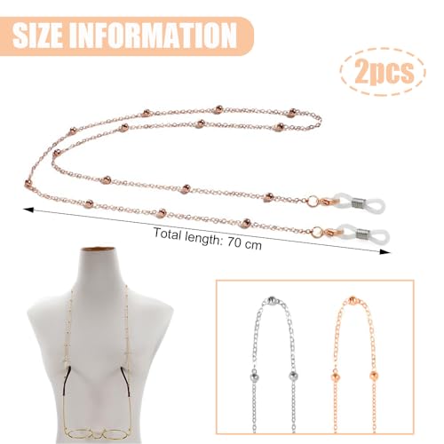 2Stuks Bril ketting glazen ketting voor vrouwen riem houder Ronde Nek kralen Eyeglass Ketting Zonnebrillen ketting Vrouwen Sun Reading Eyeglass Ketting hanger gezicht masker, Multicolour