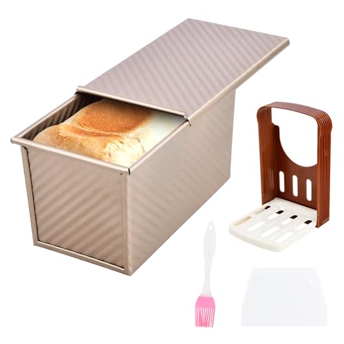 Pullman Bread Tin 450g, brood Toast Mold met cover, Non Stick Pullman Bread Pan 19.3x10.2x11.5cm, Rechthoekige brood Toast Mold Corrugated for Baking, Toast (Rose Gold)