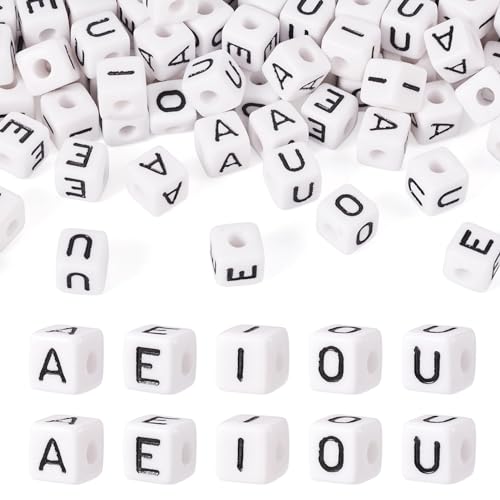 100 st Kubus Letter Kralen Klinker Letter Acryl Europese kralen Grote Hole A-E-I-O-U Losse Spacer Kralen Bulk Kralen voor DIY Ambacht sieraden maken