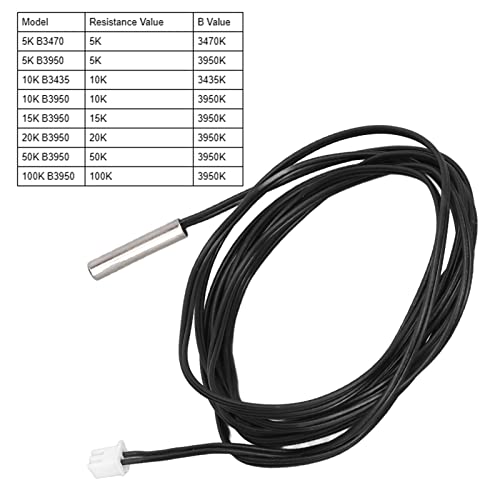 Verpakking van 10 temperatuursensoren 5K-100K Ohm -25°C tot 125°C Temperatuursensor NTC Temperatuursonde Thermistors Sensor Cilindrische aansluitkop, 2m Kabellengte (10K B3435) 3