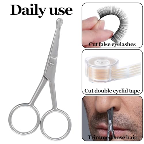 3 stuks neus haarschaar met afgeronde tip, neus haar trimmer voor vrouwen, roestvrij staal gezicht trims voor wenkbrauwen, neus, snor, baard zorg (Zilver) 4