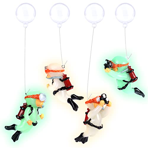 4 st Luminous Diver Aquarium Decoraties, Drijvend Aquarium Accessoires Glow in The Dark Cute Little Diver Aquarium Vis Tank Accessoires Decoraties (2 Groen, 2 Wit)