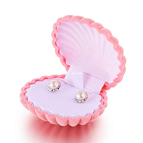 1st Velvet Shell Boxes Ring Box Pink Velvet Gift Box Shell Shape Velvet Ketting Present Box met voor Ring Display oorbellen sieraden opslag, 5.3x5.8x2.8cm 3