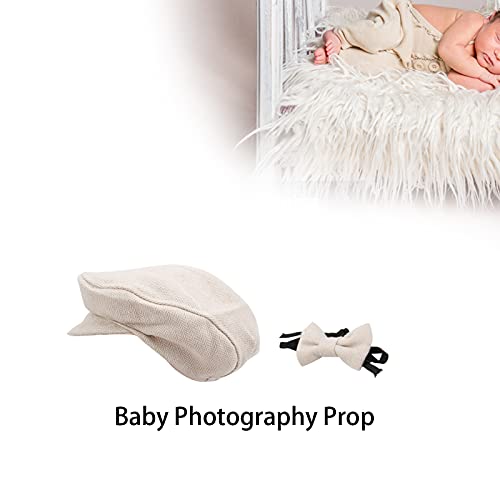 Flat Cap Gentleman Hat Bowtie Photography Prop Pas geboren Baby Fotografie Props Hat met Bow Tie Set(Beige), beige 4
