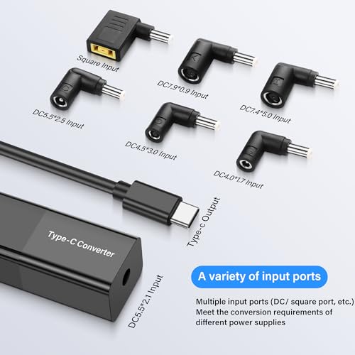 PD 65W DC naar USB C Kabel DC 5521 Bus naar type C Plug Power Charging Kabel met DC 5525 7450 7909 4530 4017 Vierkante Converters Ondersteuning 5V 9V 12V 15V 20V voor telefoon, Tablet 4