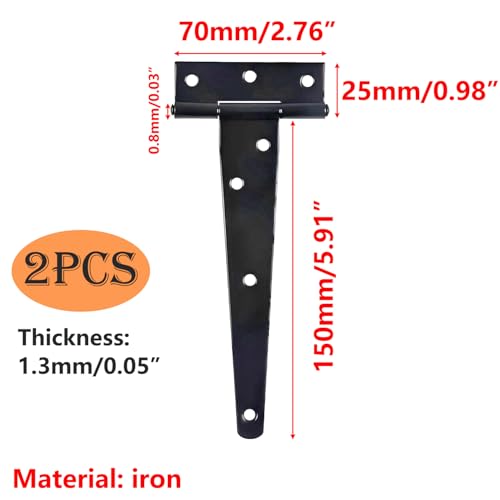 2 stuks T scharnieren,T Gordel Zwarte Deur Scharnieren, met bevestiging Schroef, Hole Barn Scharnieren, T-Belt Scharnieren voor Sanding Windows, Fence, 150m m