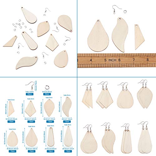 Houten bengelen oorbellen maken Kit met 80 st Hout Geometrische Blanco Hanger & 90 st Vis oorbellen Haakjes & 90 st Jump Rings voor DIY oorbellen maken 3