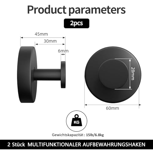2 stuks Zwarte wandhaken, Zuigbeker haken, Roestvrij staal, Vacuum Zuigbeker haken, Badkamer, Roestvrij staal, Waterdicht, Zuigbeker houder, Handdoekhaak zonder boren, voor badkamer en